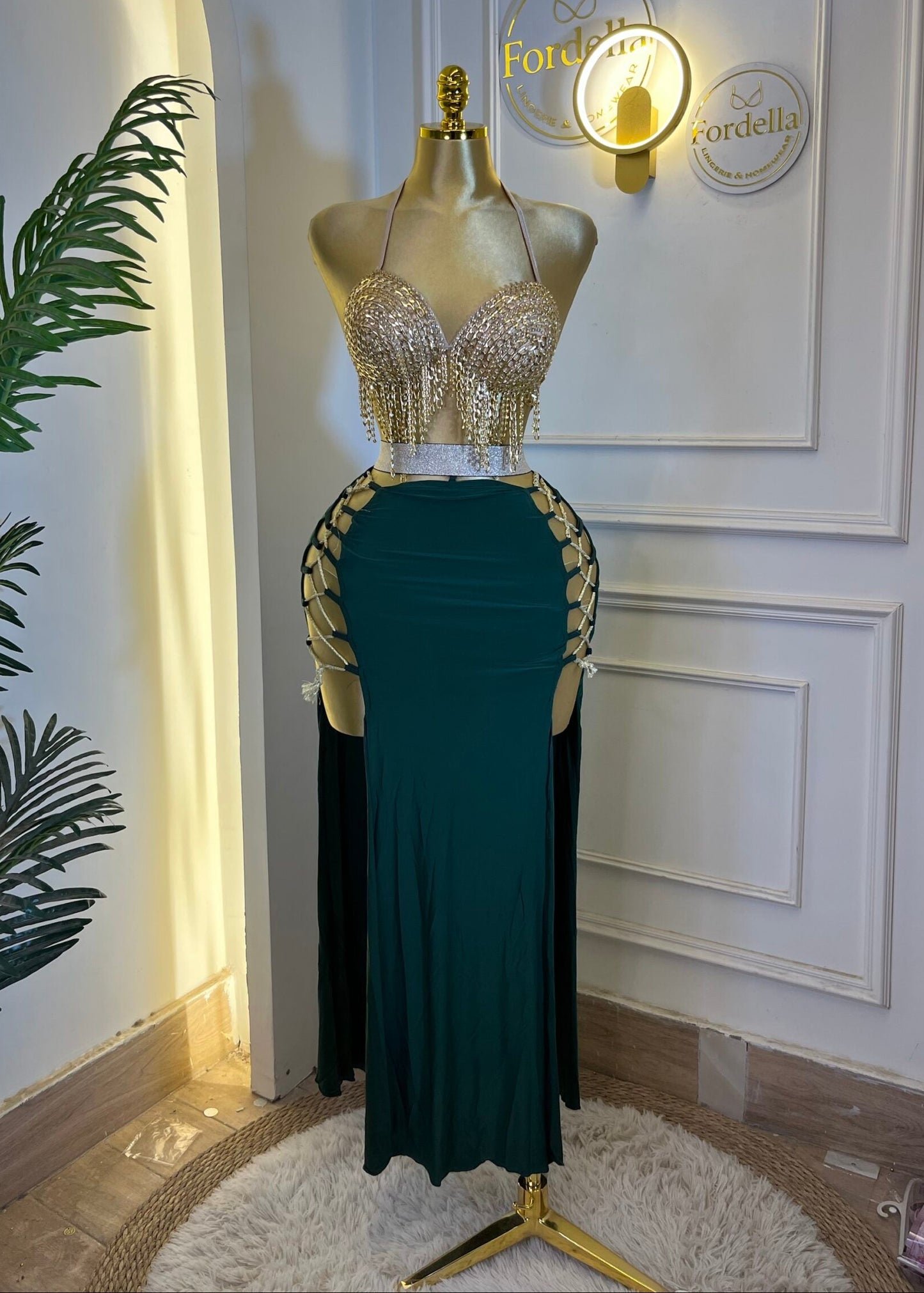 Émeraude Dorée Vert Costume de Danse Orientale