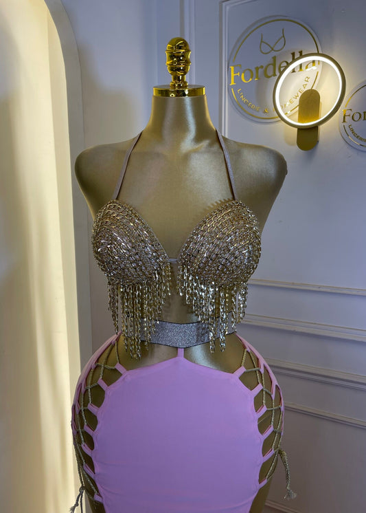 La Rose du Désert Rose Poudré & Or Costume de Danse Orientale